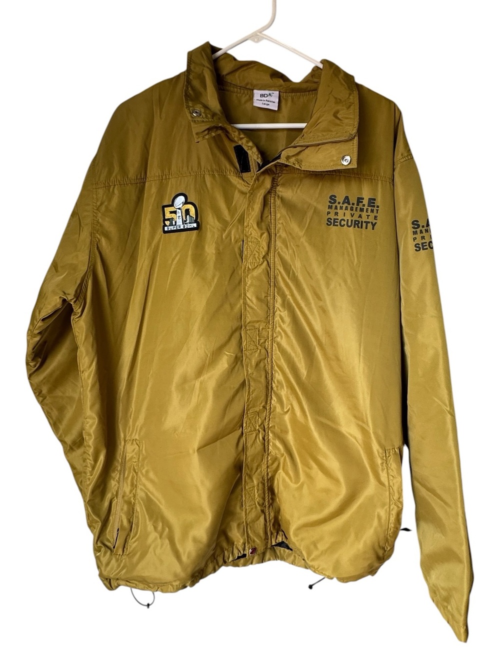 NFL Super Bowl 50 Security Guard Gold Windbreaker Jacket Men’s L BRONCOS